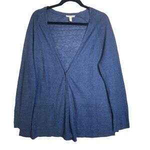 Eileen Fisher Sweater Women's L Blue Organic Linen One Button Cardigan